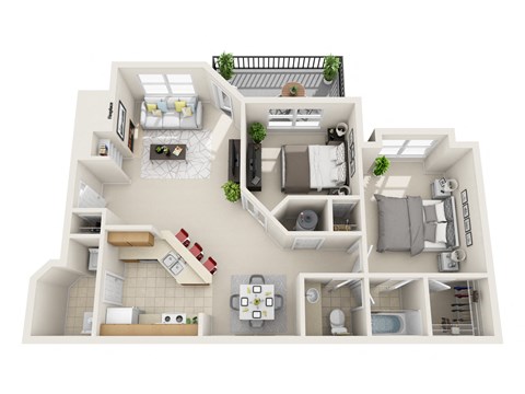 Floor plan for 2 beds, 1 bath, 933 sqft